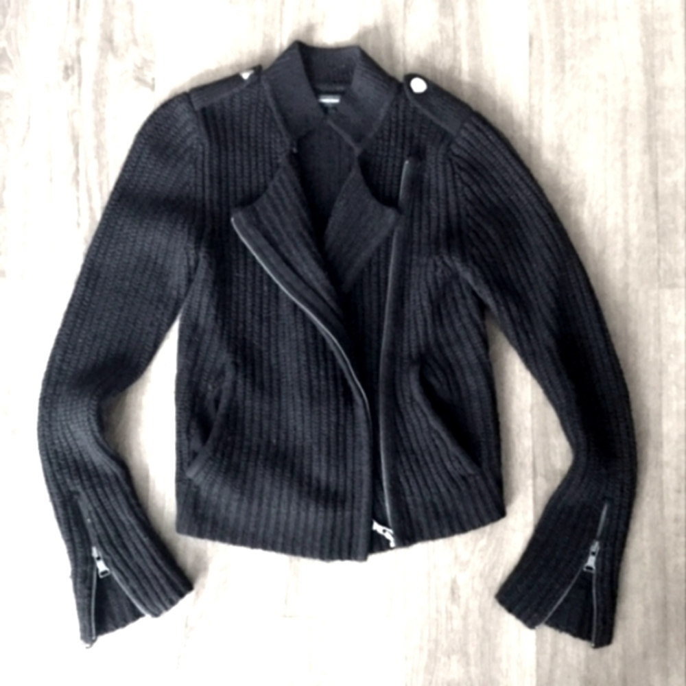 Express Moto Merino Wool Women's Cardigan Sweater Jacket Top - Size Small